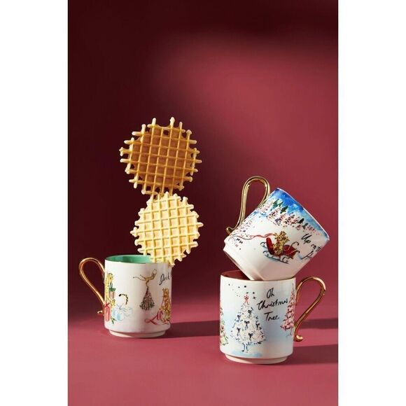 Anthropologie Susannah Garrod 'Tis The Season Oh Christmas Tree Mug NEW - Picture 2 of 2